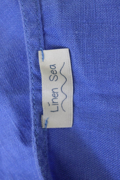Linen Sea Women Blue Sleeveless Linen Tank Round Neck Basic Beach Top Size M
