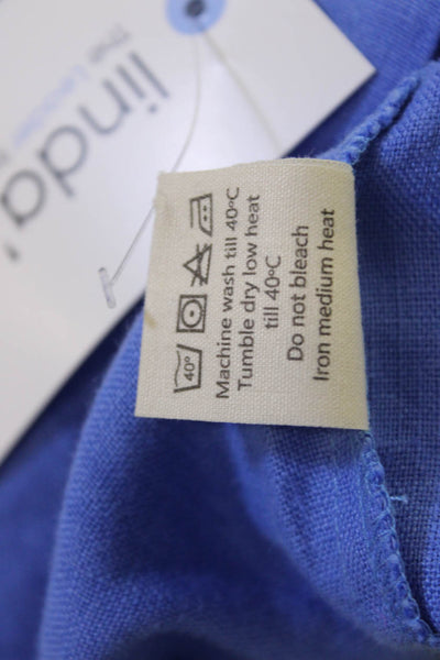 Linen Sea Women Blue Sleeveless Linen Tank Round Neck Basic Beach Top Size M