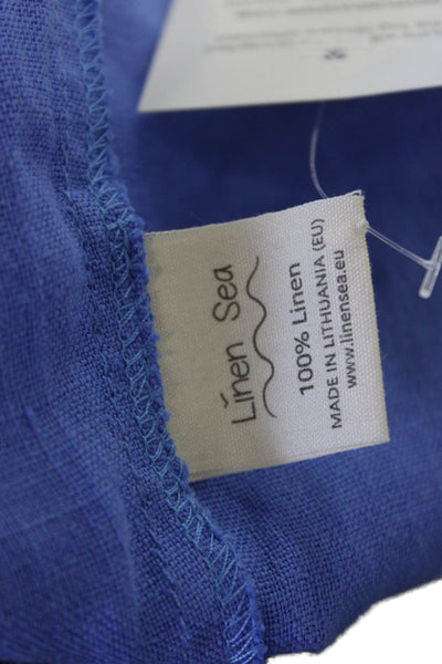 Linen Sea Women Blue Sleeveless Linen Tank Round Neck Basic Beach Top Size M