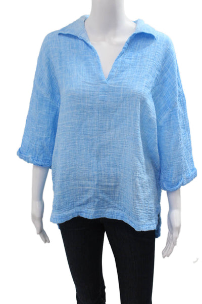Zuny Women Light Blue V-Neck Cotton Tunic Blouse 3/4 Sleeve Beach Size One Size