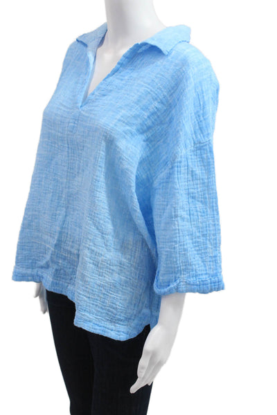 Zuny Women Light Blue V-Neck Cotton Tunic Blouse 3/4 Sleeve Beach Size One Size
