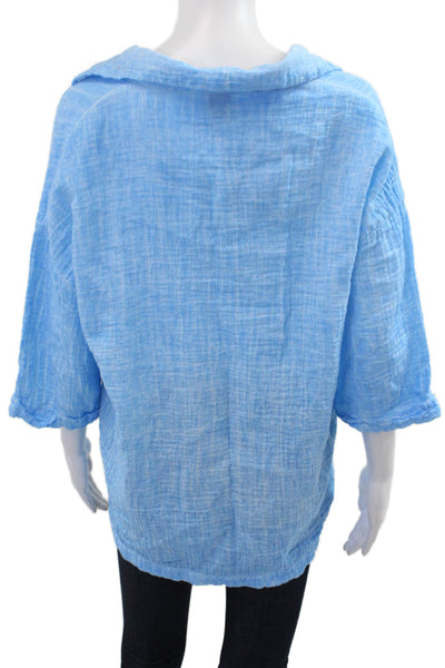 Zuny Women Light Blue V-Neck Cotton Tunic Blouse 3/4 Sleeve Beach Size One Size