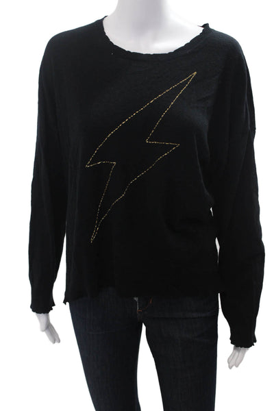 Sundry Womens Black 80s Graphic Pullover Sweater Merino Blend Long Sleeve Size S