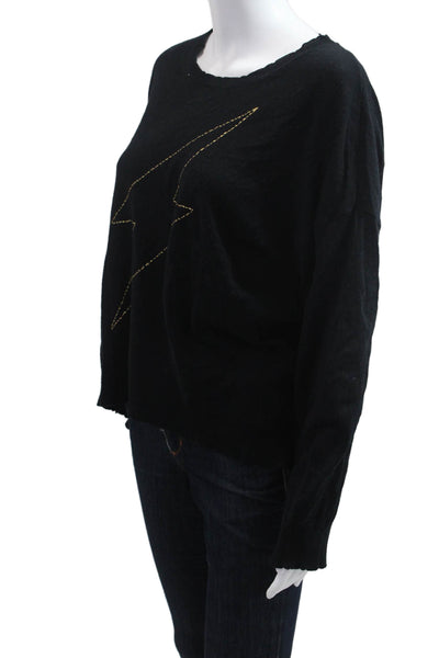 Sundry Womens Black 80s Graphic Pullover Sweater Merino Blend Long Sleeve Size S
