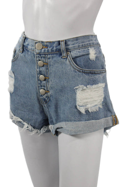 By The Way Womens Blue Cotton 90s Button Shorts Size 28