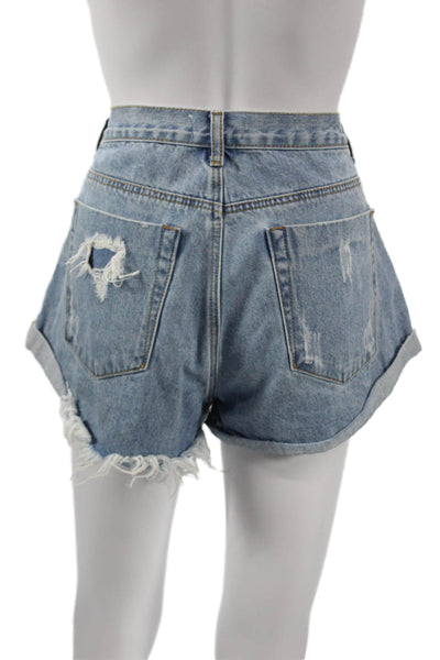By The Way Womens Blue Cotton 90s Button Shorts Size 28