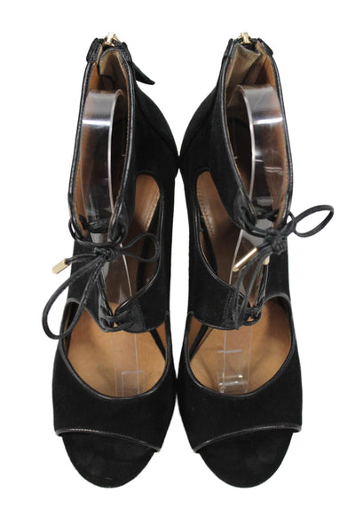 Aquazzura Womens Suede Lace Up Cut Out Stiletto Heels Black Size 8
