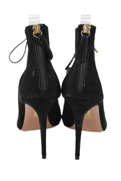 Aquazzura Womens Suede Lace Up Cut Out Stiletto Heels Black Size 8