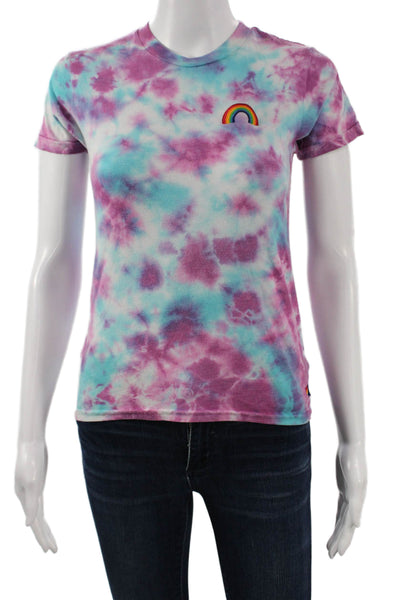 Aviator Nation Childrens Girls Tie Dye Print Shirt Purple Blue Cotton Size 10