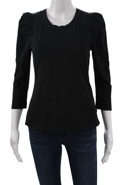 A.L.C. Women Basic Black Crew Neck Cotton 3/4 Sleeve T-Shirt Size XS