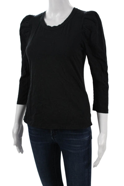 A.L.C. Women Basic Black Crew Neck Cotton 3/4 Sleeve T-Shirt Size XS