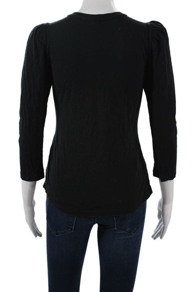 A.L.C. Women Basic Black Crew Neck Cotton 3/4 Sleeve T-Shirt Size XS