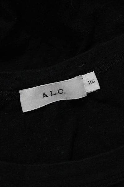 A.L.C. Women Basic Black Crew Neck Cotton 3/4 Sleeve T-Shirt Size XS
