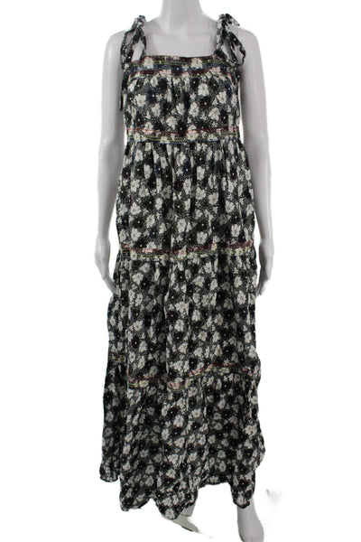 Warm Women Maxi Sundress Black Square Neck Sleeveless Cotton Floral Boho Size 0