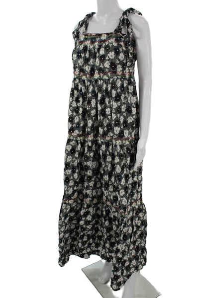 Warm Women Maxi Sundress Black Square Neck Sleeveless Cotton Floral Boho Size 0