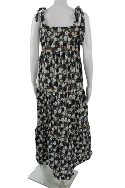 Warm Women Maxi Sundress Black Square Neck Sleeveless Cotton Floral Boho Size 0