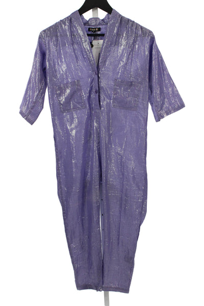 Kondi Childrens Girls Button Down Jumpsuit Purple Metallic Cotton Size 12