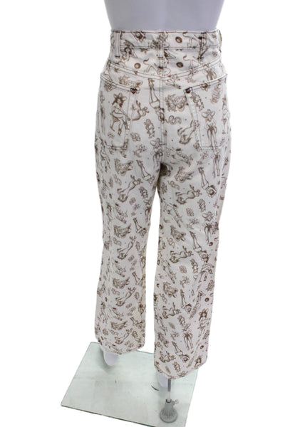 Reformation Women White Graphic Cowboy Pants Button Size 30