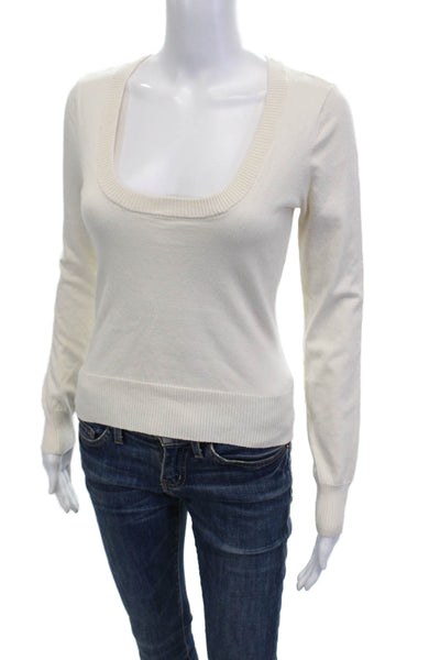 Frame Women Pullover White Square Neck Long Sleeve Size XS