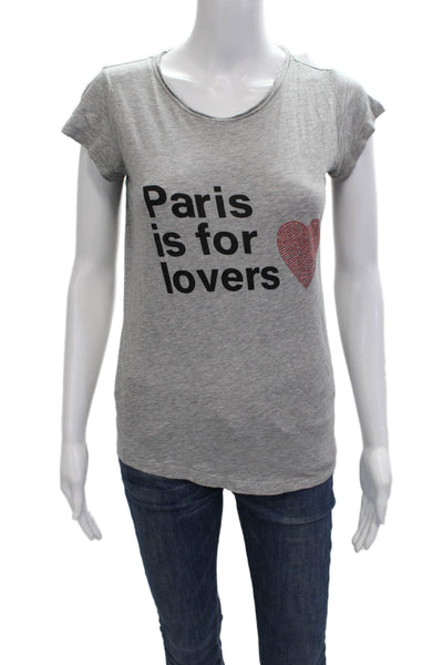 Zadig & Voltaire Womens Gray Graphic T-Shirt Short Sleeve Cotton Blend Size XS
