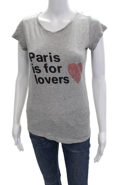 Zadig & Voltaire Womens Gray Graphic T-Shirt Short Sleeve Cotton Blend Size XS