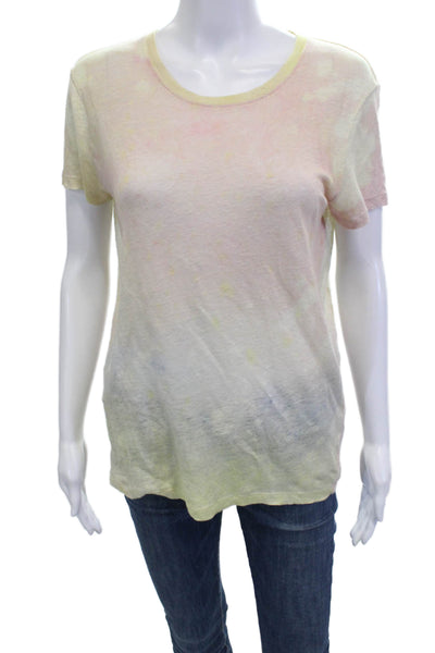 IRO Jeans Women Beige Linen Basic T-Shirt Round Neck Short Sleeve Size XS