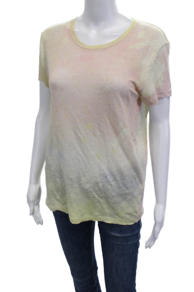 IRO Jeans Women Beige Linen Basic T-Shirt Round Neck Short Sleeve Size XS