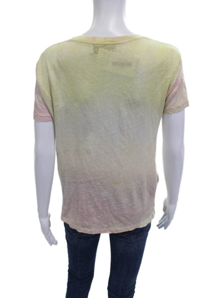 IRO Jeans Women Beige Linen Basic T-Shirt Round Neck Short Sleeve Size XS