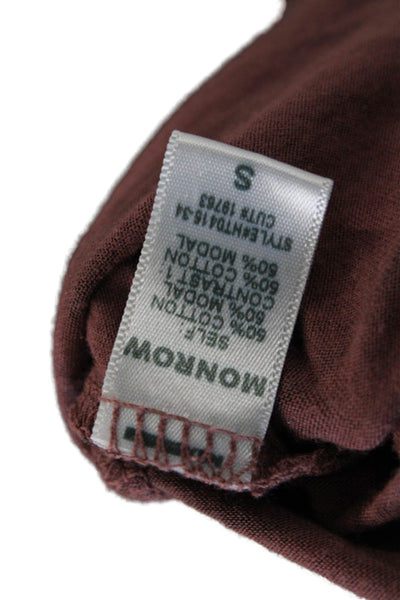 Monrow Women Basic Brown Linen Animal Print Short Sleeve T-Shirt Size S