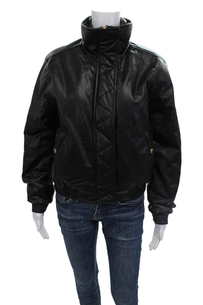 BLANKNYC Womens Bomber Jacket Black Biker High Neck Zip Long Sleeve Size S