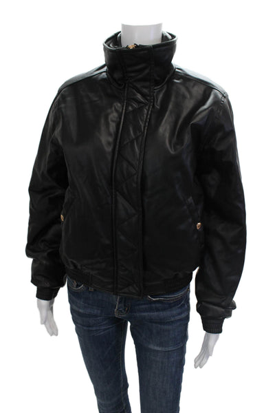 BLANKNYC Womens Bomber Jacket Black Biker High Neck Zip Long Sleeve Size S