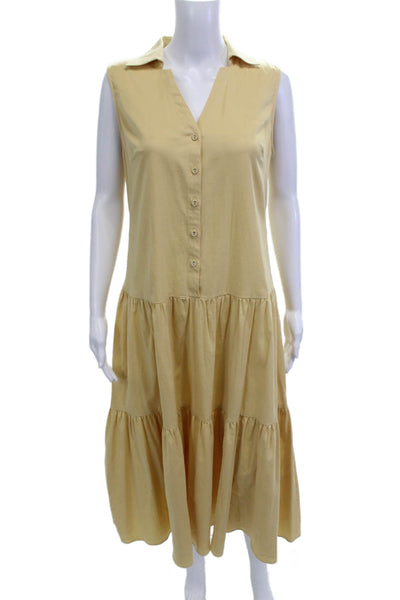 Elie Tahari Women Beige Sleeveless Shirt Dress V-Neck Button Size S