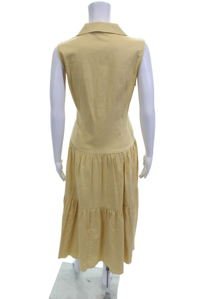 Elie Tahari Women Beige Sleeveless Shirt Dress V-Neck Button Size S