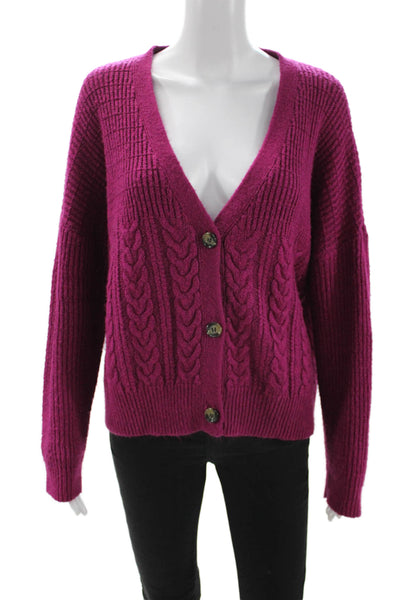 Splendid Women Cardigan Purple V-Neck Button Long Sleeve Acrylic Size M