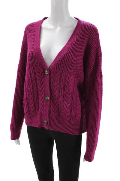 Splendid Women Cardigan Purple V-Neck Button Long Sleeve Acrylic Size M