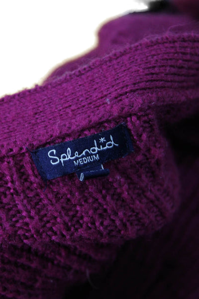 Splendid Women Cardigan Purple V-Neck Button Long Sleeve Acrylic Size M