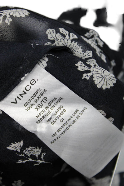 Vince Women Black Silk V-Neck Floral Long Sleeve Blouse Petite Size XS