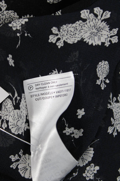 Vince Women Black Silk V-Neck Floral Long Sleeve Blouse Petite Size XS