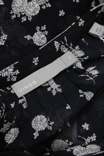 Vince Women Black Silk V-Neck Floral Long Sleeve Blouse Petite Size XS