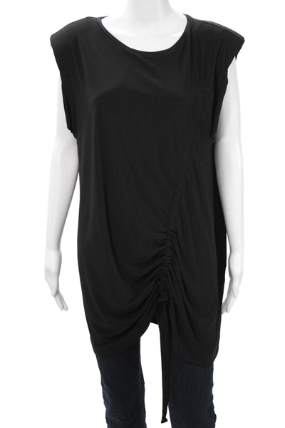 Zara Womens Tunic Top Sleeveless Round Neck Drawstring Black Size L