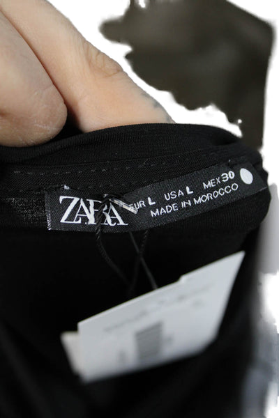 Zara Womens Tunic Top Sleeveless Round Neck Drawstring Black Size L