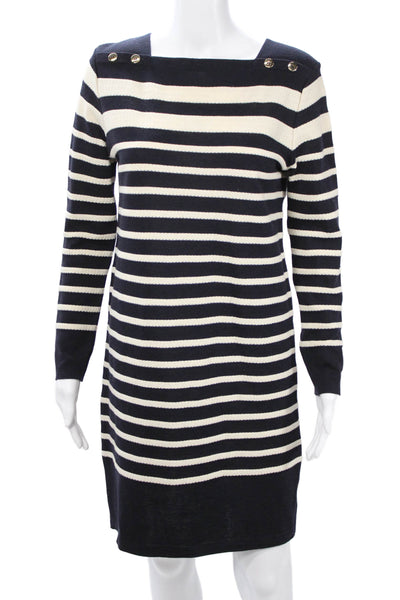 Armor Lux Women Sweater Dress Dark Blue Cotton Longsleeve Square Neck Size 0