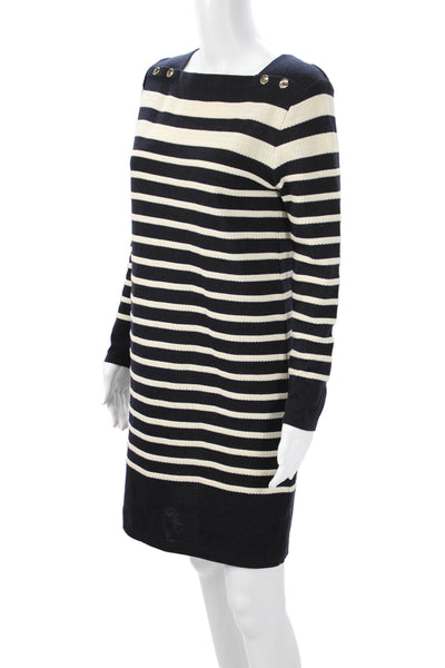 Armor Lux Women Sweater Dress Dark Blue Cotton Longsleeve Square Neck Size 0