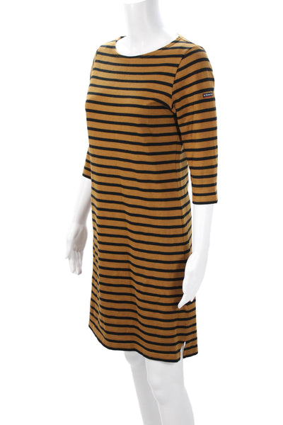 Armor Lux Womens Striped Brown Shift Sweater Dress 3/4 Sleeve Cotton Size 0