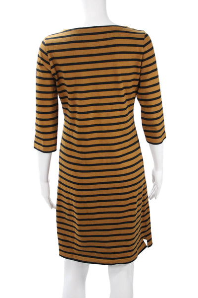 Armor Lux Womens Striped Brown Shift Sweater Dress 3/4 Sleeve Cotton Size 0