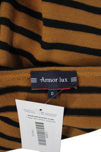 Armor Lux Womens Striped Brown Shift Sweater Dress 3/4 Sleeve Cotton Size 0