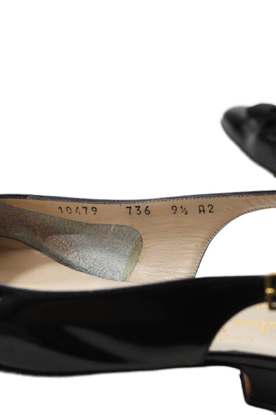 Salvatore Ferragamo Womens Patent Leather Slingbacks Pumps Black Size 9.5 Narrow
