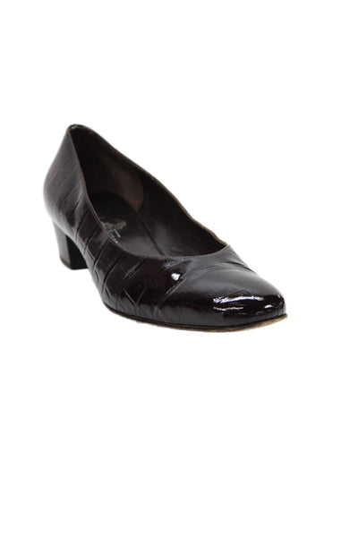 Salvatore Ferragamo Womens Patent Leather Crocodile Print Pumps Brown Size 9.5 B