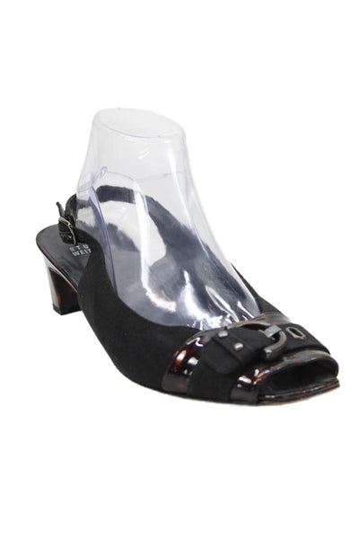 Stuart Weitzman Womens Open Toe Slingbacks Heels Black Brown Size 9.5 Medium
