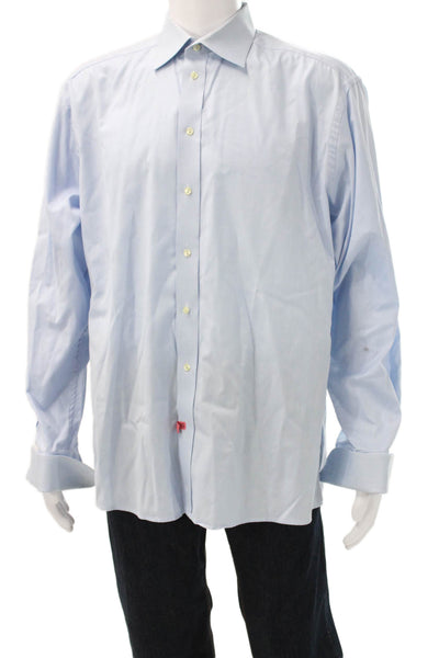 Eton Mens Point Dress Shirt Light Blue Cotton Collared Long Sleeve Size XL